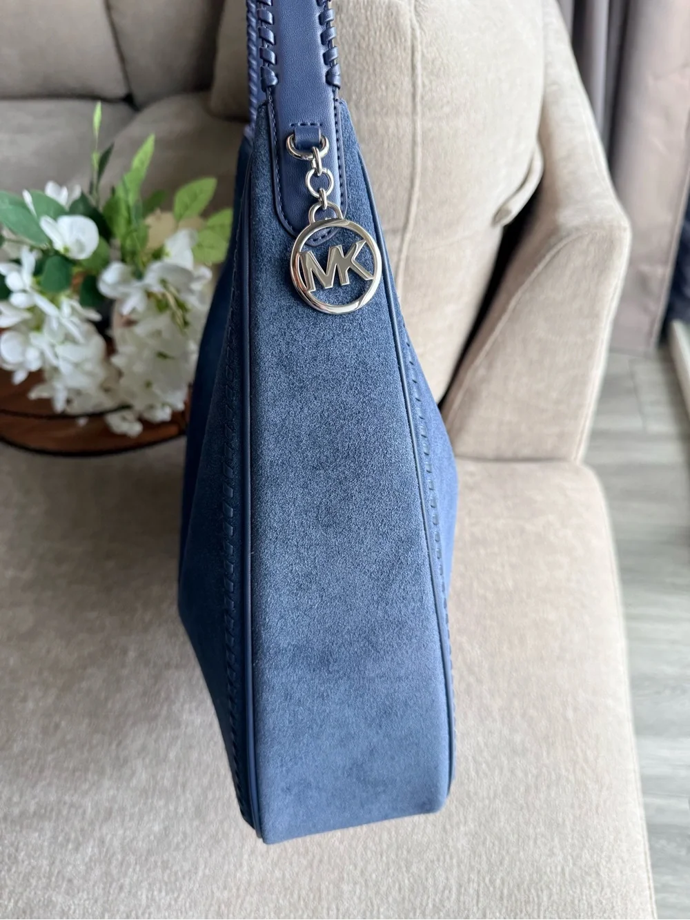 Michael Kors Blue Nayla Suede Hobo Bag Brand New!